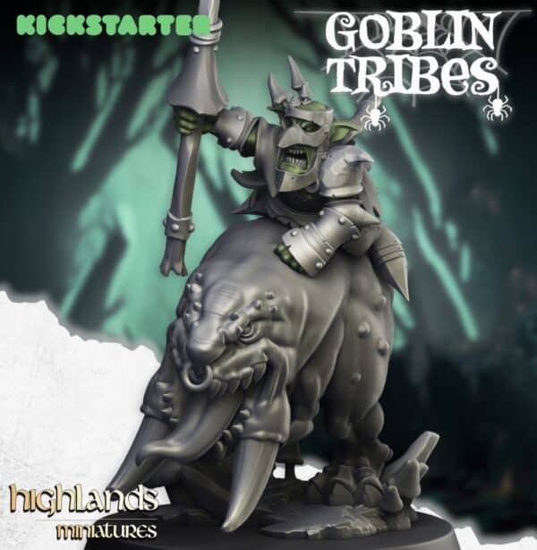 Swamp Goblin Hero sur Grenouille Géante - Highlands Miniatures - Gobelin de la nuit Hero sur Squig Géant